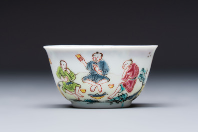 A Chinese famille rose 'Fishermen' cup and saucer, Yongzheng