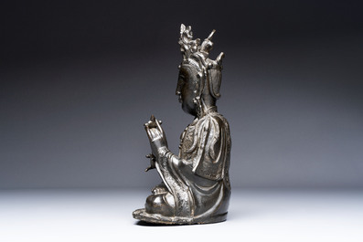 A fine Chinese bronze figure of Bodhisattva holding a ruyi, Ming