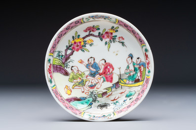 A Chinese famille rose 'Fishermen' cup and saucer, Yongzheng