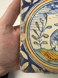 A polychrome Dutch Delft maiolica 'Rabbit' medallion tile, 16th C.