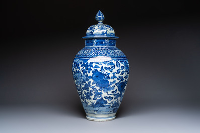 A large Japanese Arita blue and white vase and cover, Edo, late 17th C.