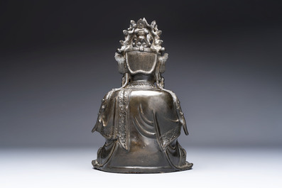 A fine Chinese bronze figure of Bodhisattva holding a ruyi, Ming