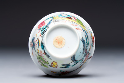 A Chinese famille rose 'Fishermen' cup and saucer, Yongzheng