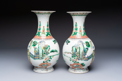 A pair of Chinese famille verte vases with narrative design, 19th C.