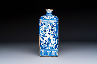 A polychrome Italian maiolica armorial square bottle, Savona, Italy, 17th C.
