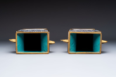 A pair of Chinese cloisonn&eacute; square 'Shou' vases, Republic