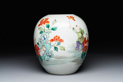 A Chinese famille rose 'Ladies and Boys' jar, Yongzheng/Qianlong