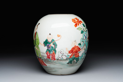 A Chinese famille rose 'Ladies and Boys' jar, Yongzheng/Qianlong