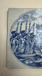 A rare large blue and white Dutch Delft mythological tile, Harlingen, ca. 1680