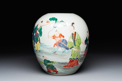 A Chinese famille rose 'Ladies and Boys' jar, Yongzheng/Qianlong