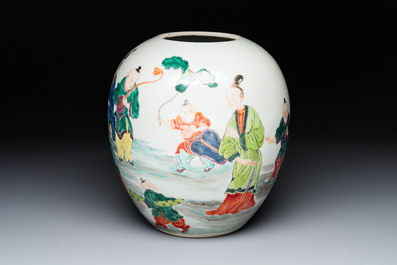 A Chinese famille rose 'Ladies and Boys' jar, Yongzheng/Qianlong