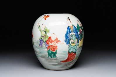 A Chinese famille rose 'Ladies and Boys' jar, Yongzheng/Qianlong