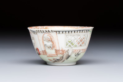 A Chinese Canton famille rose 'Court Ladies and Playing Boy' cup, Yongzheng/Qianlong