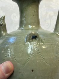 A fine Chinese Yueyao green-glazed chicken-head ewer with dragon-form handle, Southern Dynasties