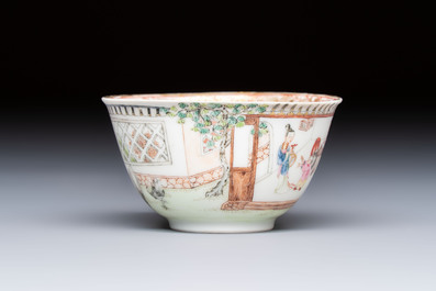 A Chinese Canton famille rose 'Court Ladies and Playing Boy' cup, Yongzheng/Qianlong