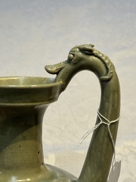 A fine Chinese Yueyao green-glazed chicken-head ewer with dragon-form handle, Southern Dynasties