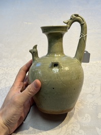 A fine Chinese Yueyao green-glazed chicken-head ewer with dragon-form handle, Southern Dynasties