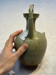 A fine Chinese Yueyao green-glazed chicken-head ewer with dragon-form handle, Southern Dynasties