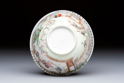 A Chinese Canton famille rose 'Court Ladies and Playing Boy' cup, Yongzheng/Qianlong