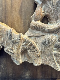 A Chinese sandstone 'Bai Ma Shi Zu 白馬舐足' carving, Northern Wei