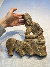A Chinese sandstone 'Bai Ma Shi Zu 白馬舐足' carving, Northern Wei