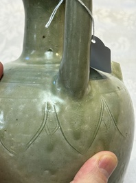 A fine Chinese Yueyao green-glazed chicken-head ewer with dragon-form handle, Southern Dynasties