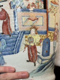Two Chinese Canton famille rose vases with narrative design, 19th C.