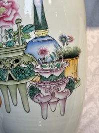 A pair of Chinese famille rose 'Chui Xiao Yin Feng 吹簫引鳳' vases, signed Pan Zhaotang 潘肇唐, dated 1923