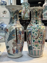 Two Chinese Canton famille rose vases with narrative design, 19th C.