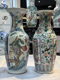 Two Chinese Canton famille rose vases with narrative design, 19th C.
