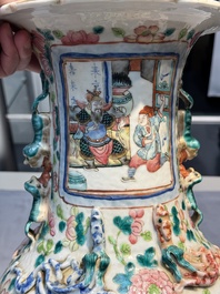 Two Chinese Canton famille rose vases with narrative design, 19th C.