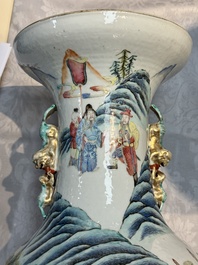Two Chinese Canton famille rose vases with narrative design, 19th C.