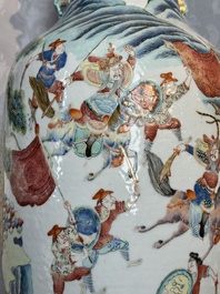 Two Chinese Canton famille rose vases with narrative design, 19th C.
