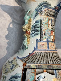 Two Chinese Canton famille rose vases with narrative design, 19th C.