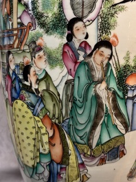 A pair of Chinese famille rose 'Chui Xiao Yin Feng 吹簫引鳳' vases, signed Pan Zhaotang 潘肇唐, dated 1923