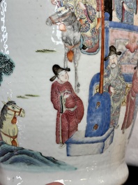 Two Chinese Canton famille rose vases with narrative design, 19th C.