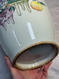 A pair of Chinese famille rose 'Chui Xiao Yin Feng 吹簫引鳳' vases, signed Pan Zhaotang 潘肇唐, dated 1923