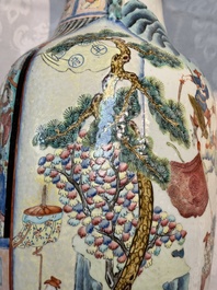 Two Chinese Canton famille rose vases with narrative design, 19th C.