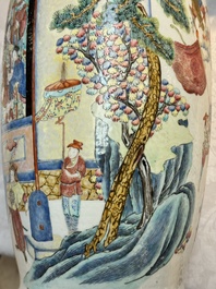 Two Chinese Canton famille rose vases with narrative design, 19th C.