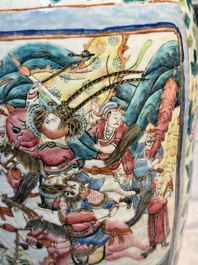 Two Chinese Canton famille rose vases with narrative design, 19th C.
