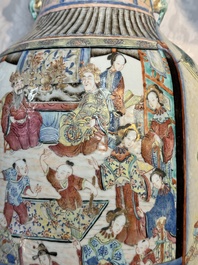 Two Chinese Canton famille rose vases with narrative design, 19th C.