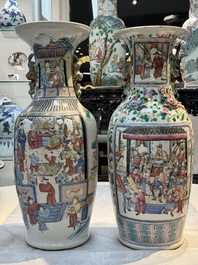 Two Chinese Canton famille rose vases with narrative design, 19th C.