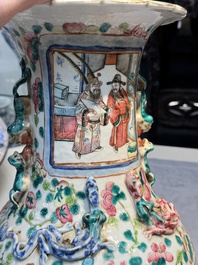 Two Chinese Canton famille rose vases with narrative design, 19th C.