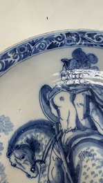 A blue and white Dutch Delft 'Titus Manlius' dish, after an engraving by Hendrick Goltzius, late 17th C.