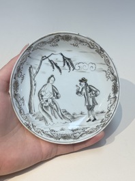 A Chinese grisaille semi-erotic 'La Nourriture' nine-piece tea service, Qianlong