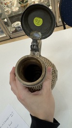 A Siegburg stoneware jug with mounted pewter lid, dated 1594