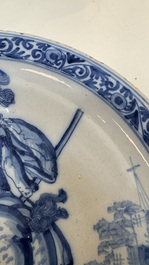 A blue and white Dutch Delft 'Titus Manlius' dish, after an engraving by Hendrick Goltzius, late 17th C.