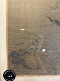 Chinese school: 'Bodhisattva and a Dragon', ink and colour on silk, 19th C.