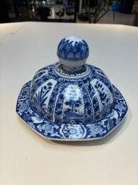 Five Chinese blue, white, famille rose and wucai covers, Kangxi and later