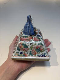 Five Chinese blue, white, famille rose and wucai covers, Kangxi and later